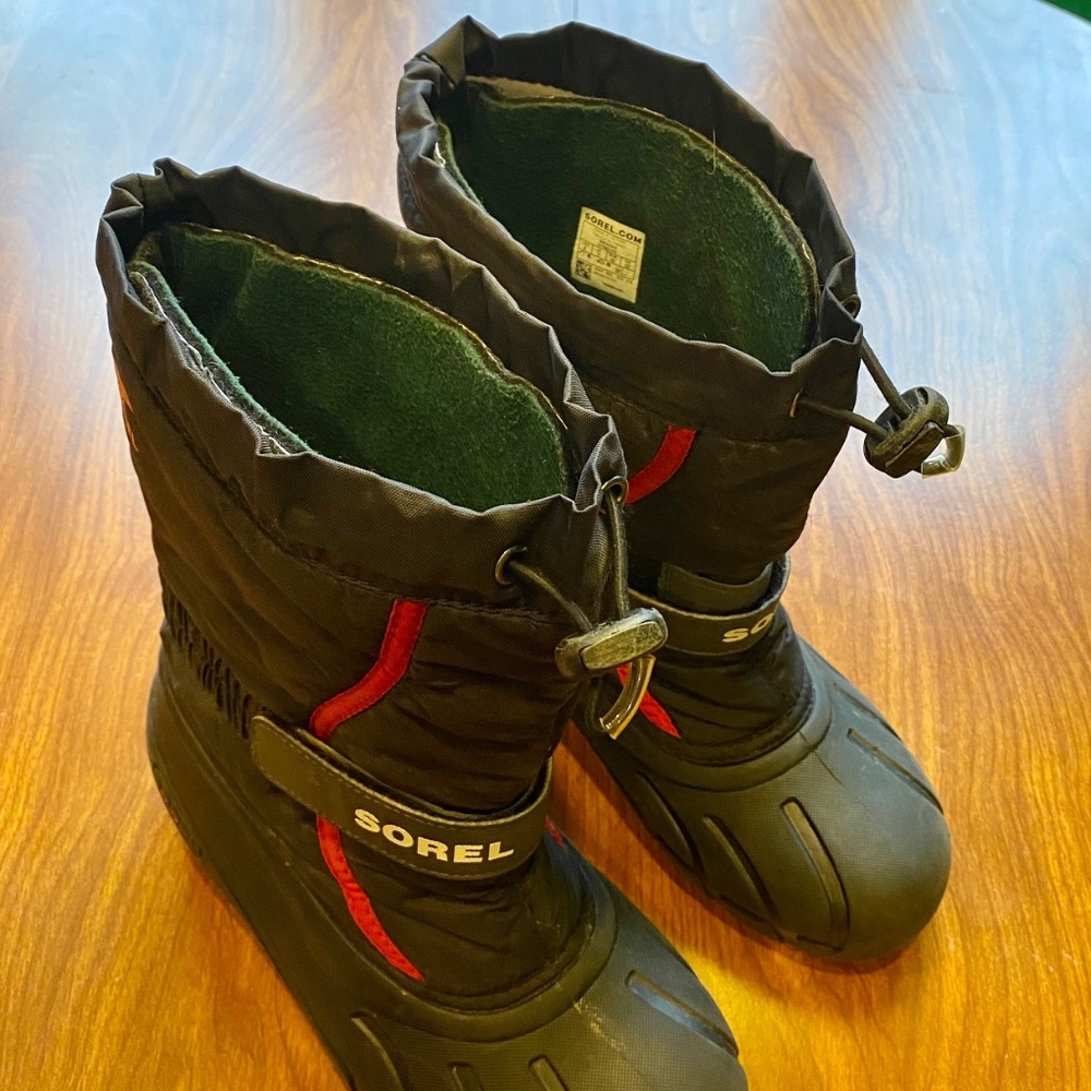 Sorel Kids Black Winter Rain & Snow Boots with Red Accents